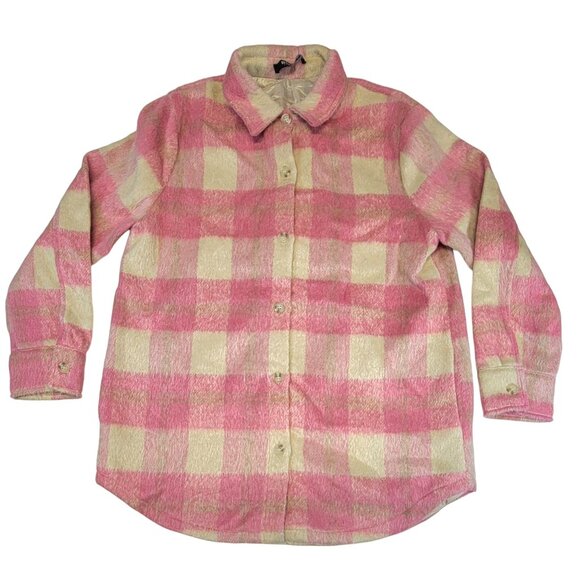 Blue B Shacket Pink & Cream Plaid Pockets Lined Womens Large New with Tags - Picture 3 of 9